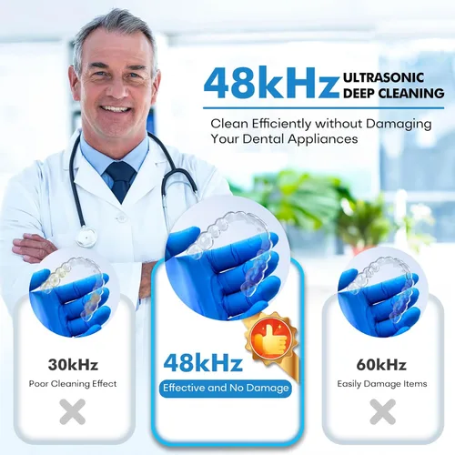 Vista 7 de Máquina limpiadora ultrasónica mejorada de retenedores, limpiador ultrasónico de dentaduras postizas de 48 kHz para protectores bucales, aparatos