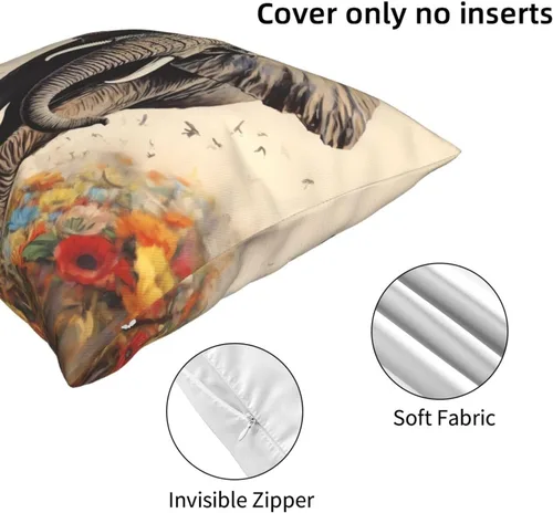 Vista 4 de Fundas de almohada decorativas con estampado de pintura de elefante, funda de cojín cuadrada suave, fundas de cojín para sofá, dormitorio, sala
