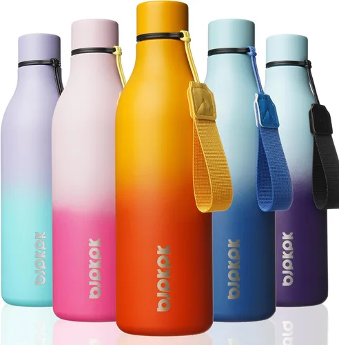 Vista 61 de BJPKPK Botellas de agua aisladas, botella de agua de metal de acero inoxidable de 12 onzas con correa, sin BPA a prueba de fugas, jarras, tazas