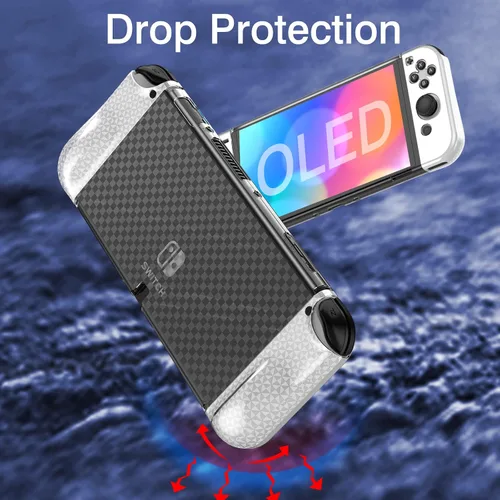 Vista 2 de Mooroer Switch OLED - Funda protectora acoplable mejorada para Nintendo Switch OLED con funda protectora de agarre de TPU suave y 6 tapas para pulgar