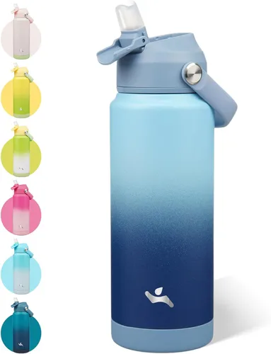 Vista 10 de Konokyo - Botella de agua deportiva aislada de acero inoxidable de 18 onzas con tapa con popote Black; BPA-free, leak-proof sports bottle with