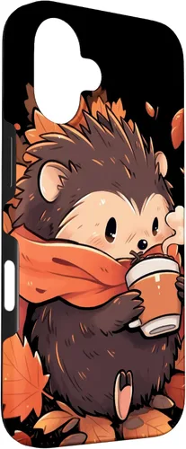 Vista 3 de Hedgehog Fall Autumn Leaves Pumpkin Spice Latte Kawaii Case for iPhone 16