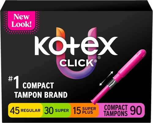 Vista 17 de Tampones U by Kotex Click Compact, absorción regular, sin perfume, 45 unidades (Paquete de 2)