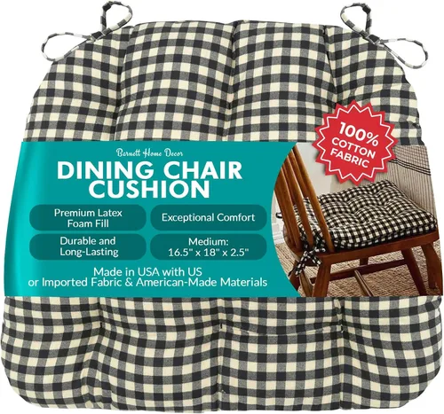 Vista 122 de Barnett Home Decor Ticking Stripe Berlin Blue - Almohadilla para silla de comedor con lazos, tamaño mediano 18, relleno de espuma de látex, lavable