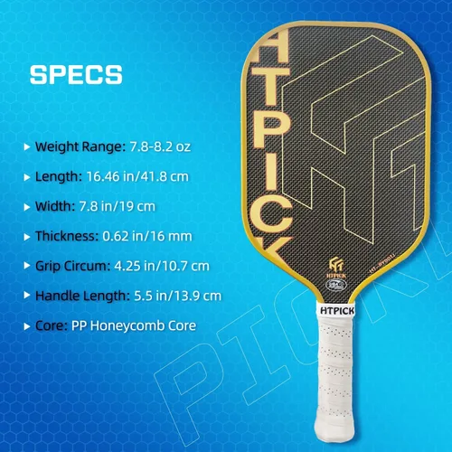 Vista 6 de Pickleball Paddles, Carbon Fiber Pickleball Paddle High Grit & Spin with PP Honeycomb Core 16mm Thickness and Thermoformed Elongated