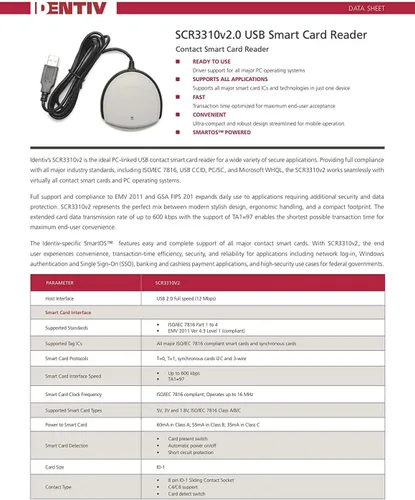 Vista 3 de Identiv SCR3310v2.0 Lector USB de tarjetas inteligentes