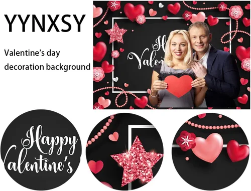 Vista 3 de YYNXSY Decoración de fotografía de San Valentín en forma de corazón rosa de 7 x 5 pies para decoración de fiesta de habitación, pancarta para fiesta