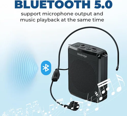 Vista 7 de WinBridge - Amplificador de voz con micrófono portátil, micrófono para profesor para aula, altavoz de guía turístico, micrófono de auriculares