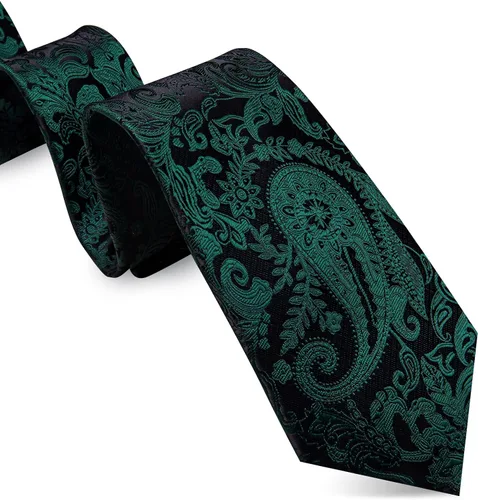 Vista 28 de Barry.Wang - Juego de corbata de seda para hombre, diseño de cachemira, pañuelo y gemelos de bolsillo