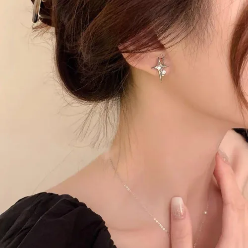 Vista 5 de Aretes de estrella para mujer, hipoalergénicos de plata de ley 925, aretes de estrella, Plata, Circonia cúbica