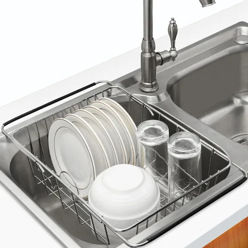 Vista 4 de Expandable Stainless Steel Sink Drying Rack Over Sink Dish Drainer Small Size Rust-Resistant Dish Rack for Kitchen Counter Organization