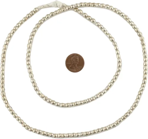 Vista 2 de Cuentas redondas de plata de 0.157 in - Hilo completo de cuentas espaciadoras de metal africano - The Bead Chest