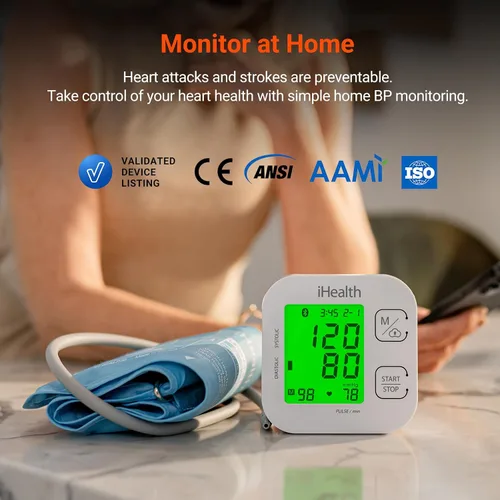 Vista 8 de iHealth Track Smart Monitor de presión arterial de brazo superior con manguito de amplio rango que se adapta a brazos de adulto estándar a grandes