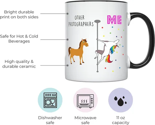 Vista 2 de YouNique Designs Taza para fotógrafos, 11 onzas, color blanco, taza de unicornio, regalos de fotografía para fotógrafos, regalos para amantes