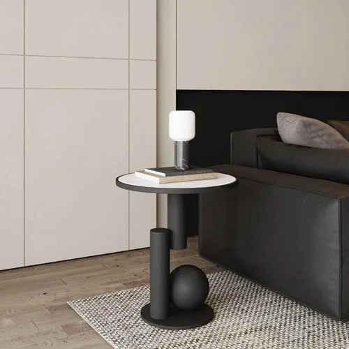 Vista 2 de Mesa auxiliar redonda moderna de mármol de 15.7 pulgadas, mesa auxiliar decorativa (negro)