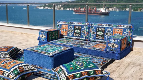 Vista 7 de arabicsofa Cojín de suelo árabe con almohadas de espuma y respaldo - Juego de dos plazas Majlis