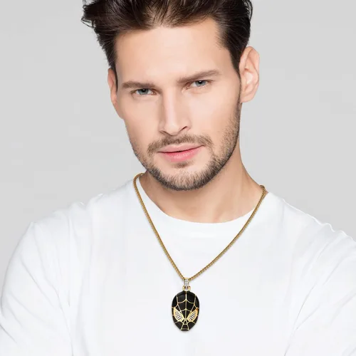 Vista 2 de Marvel Jewelry for Men, Spiderman, Black Panther Sterling Silver Cubic Zirconia Pendant Necklaces, 24" Box Chain