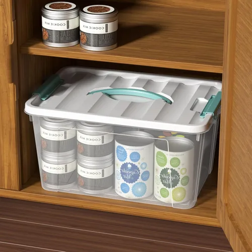 Vista 5 de Readsky Paquete de 4 cajas de plástico transparente de almacenamiento de 14 cuartos de galón con tapa y asa, organizadores apilables para el hogar