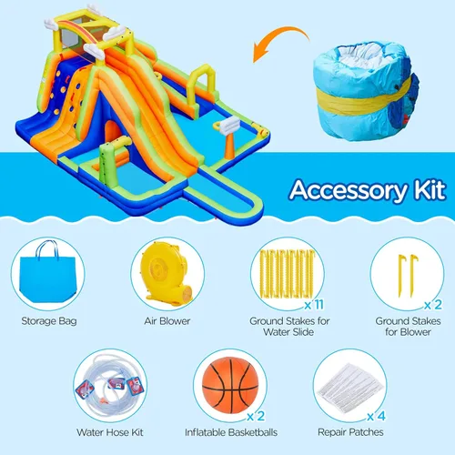 Vista 9 de Yaheetech - Casa inflable para rebotar, tobogán acuático estilo nubes arcoíris 10 en 1 Combo w/ 2 Pools & Large Climbing Wall & Tunnel, Double
