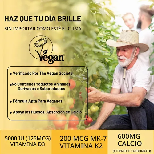 Vista 3 de Gomitas de vitamina D3 K2 - D3 5000iu + K2 200mcg + calcio 600mg