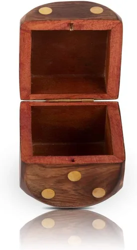 Vista 7 de Caja de madera hecha a mano con 5 dados para lanzador de dados, lanzador de dados portátil, juego de cinco dados, estuche de almacenamiento