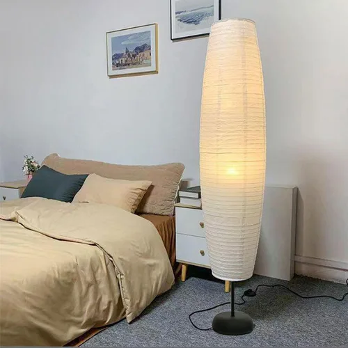 Vista 6 de Lámpara de pie de papel de arroz con interruptores de pie, linterna de piso de papel blanco, iluminación ambiental Art Deco, lámpara de pie alta