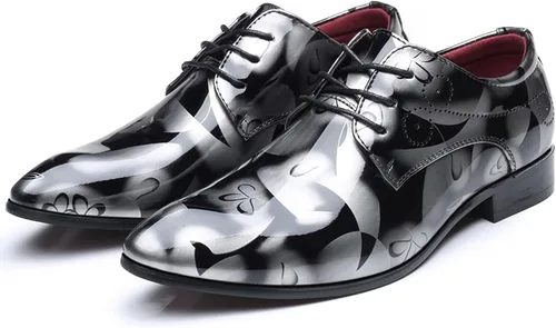 Vista 3 de Zapatos de cuero de moda para hombre, zapatos de vestir transpirables con punta recta formal con patrón de encaje