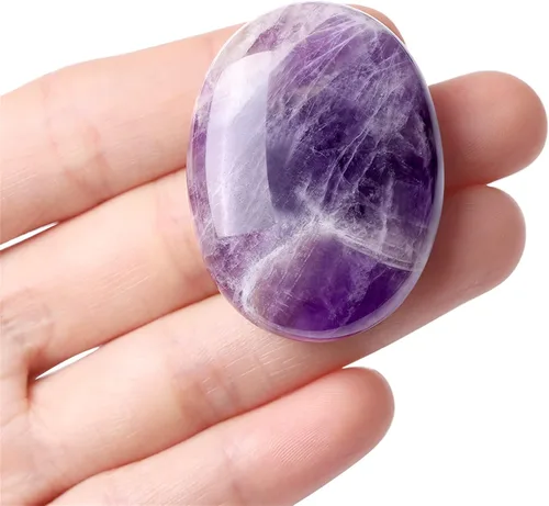 Vista 7 de Thumb Worry Stone - Juego de cristales curativos tallados a mano, bolsillo de piedras preciosas naturales, meditación Reiki, energía ovalada, palma
