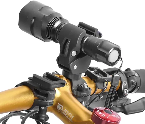 Vista 3 de Soporte de montaje de linterna de bicicleta, soporte de luz ajustable de rotación de 360º universal, estilo de hebilla doble de liberación rápida