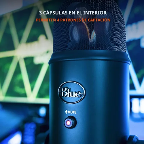 Vista 6 de Blue Yeti USB Mic para grabar y transmitir en PC y Mac, 3 cápsulas de condensador, 4 patrones de captación, salida de auriculares y control