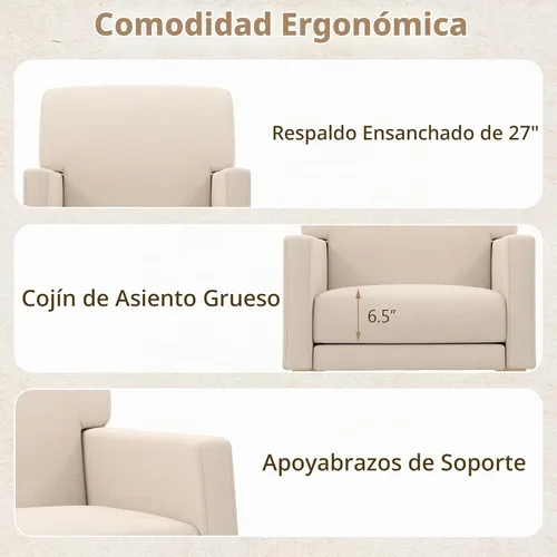 Vista 7 de Giantex Mecedora tapizada, mecedora de guardería con respaldo ampliado, funda de cojín lavable a máquina, marco de madera de goma maciza, silla