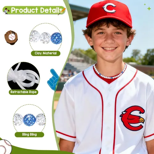 Vista 4 de Collar de béisbol Smilelife para niños 18 pulgadas, colección de hielo brillante, cadena de béisbol, diamantes de imitación, accesorios de béisbol