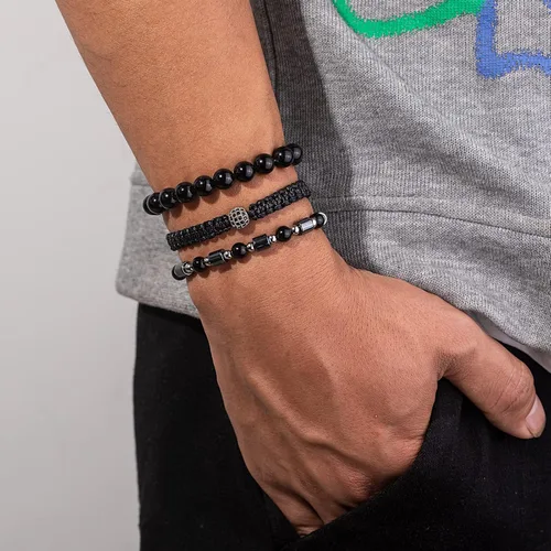 Vista 2 de Lynnaneo Juego de pulseras de cuentas para hombre de 0.315 in y 0.157 in de piedras preciosas curativas trenzadas con dije de circonita cúbica
