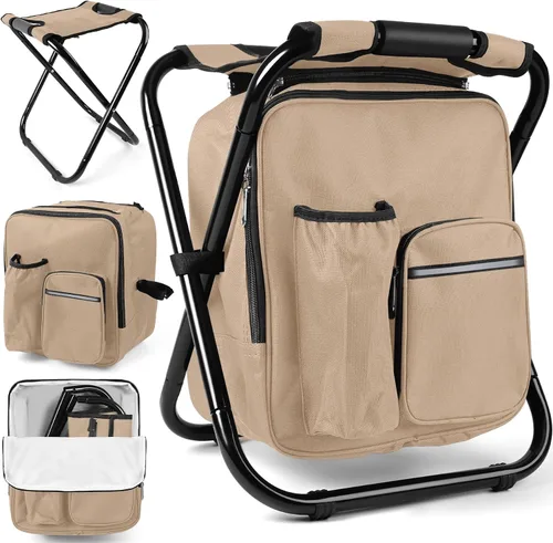Vista 14 de Kikerike Mochila plegable con aislamiento, silla plegable para camping, caza, pesca, multifunción con bolsillo frontal y bolsillo para botella