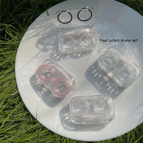 Vista 6 de 4 fundas para lentes de contacto, colorido soporte para lentes de contacto, kit de almacenamiento portátil para exteriores para viajes y hogar, claro