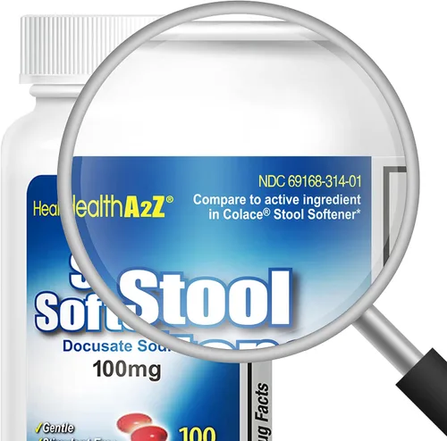 Vista 2 de Suavizante de heces HealthA2Z® Docusato sódico 100 mg Cápsulas rojas Alivio confiable y suave para el estreñimiento (100