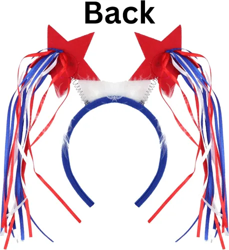 Vista 2 de Needzo Diadema para el 4 de julio con borlas y estrellas, color rojo, blanco y azul, patriótico para desfiles y fiestas, talla única (paquete de 10)