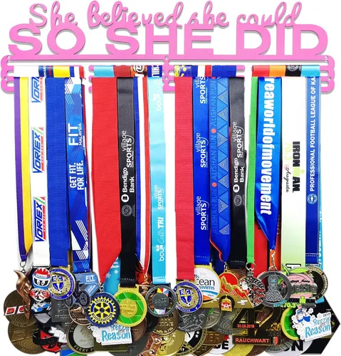 Vista 19 de Ella Creyó Que Podía ASI LO HIZO Soporte de Medallas de Carreras Colgador de Pared, Exhibición de Medallas de Maratón y Corredor, Exhibición