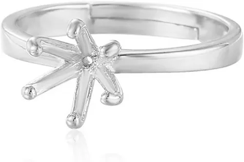 Vista 12 de Anillo ajustable de plata de ley 925 para 3.5/4.5/5.5/6.5/7.5/0.295 in, piedras redondas, 6 garras, anillo de garra, base de cabujón para mujer