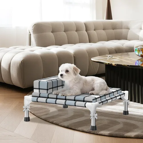 Vista 6 de Tapete elevado para perro – Cama elevada para perros con cojín y cojín elevado para mascotas, sofá cama con almohada y tapete para interiores
