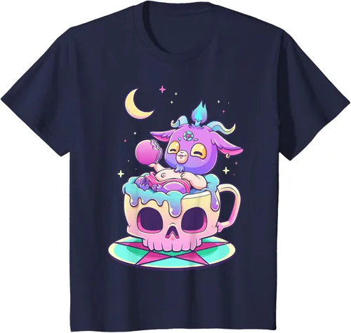 Vista 56 de Kawaii Pastel Goth Cute espeluznante Pentáculo Baphomet - Camiseta de cabra, Negro