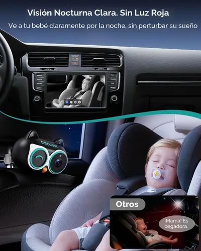 Vista 6 de OTTOCAST Cámara para bebé en el auto y adaptador inalámbrico CarPlay, pantalla de monitor de asiento trasero HD 1080P en la pantalla del auto, vista