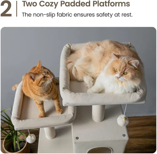 Vista 4 de MWPO Árbol grande y moderno para gatos, torre de madera de 70.1 pulgadas para gatos de interior, condominio alto para gatos de varios niveles con 2