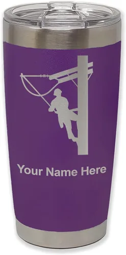 Vista 38 de LaserGram Taza aislada al vacío de 20 onzas, Lineman, grabado personalizado incluido (negro)