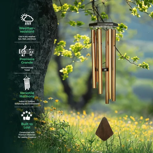 Vista 6 de Nature's Melody Premiere Grande Tunes Campanillas de Viento – Campanillas de Viento para Exteriores con 6 Tubos Afinados en Escala Pentatónica