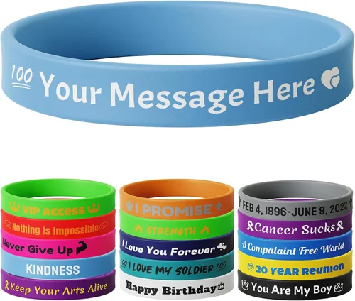 Vista 30 de 10-2000 piezas de pulseras de goma personalizadas con texto - Pulseras de silicona personalizadas a granel para conciencia, eventos, apoyo, regalos