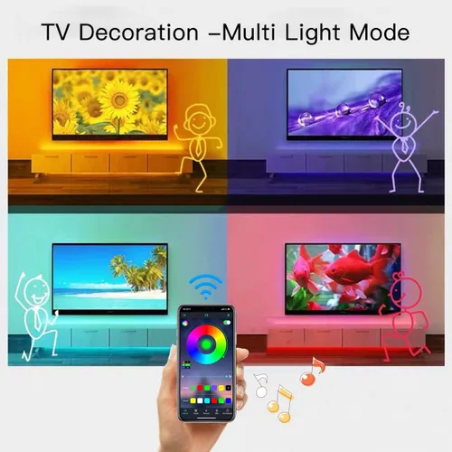 Vista 4 de KIKO Tira de luces LED alimentadas por pilas de 2 m, USB/funcionan con pilas, 60 LED 5050 RGB, luces LED de cumpleaños y Navidad con control remoto