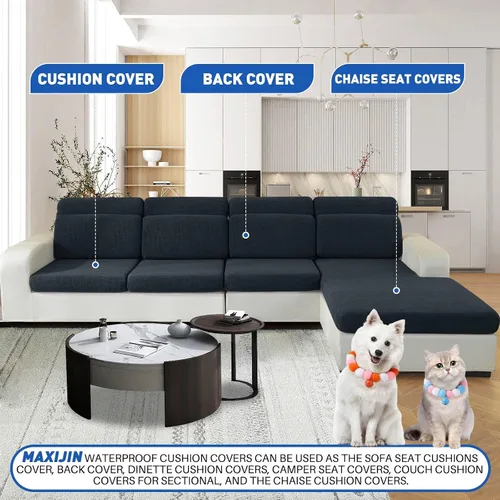Vista 7 de MAXIJIN Fundas impermeables para cojín de sofá Fundas elásticas para asiento de sofá Fundas lavables, Fundas seccionales para cojines de exterior