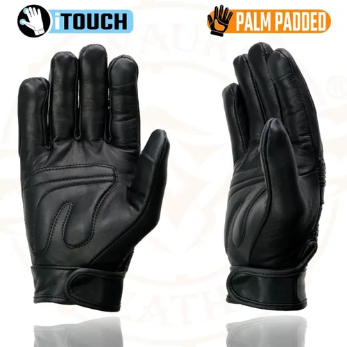 Vista 6 de Milwaukee Leather MG7516 - Guantes de piel para hombre negros "I - Compatible con pantalla táctil" con palma de gel para motocicleta con nudillos