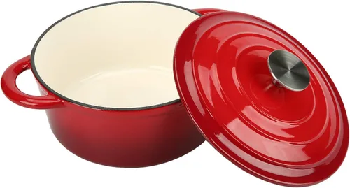 Vista 10 de COOKWIN Horno holandés de hierro fundido, olla redonda de 3 QT con tapa autobronceadora para hornear en casa, brasero, cocina, excelentes regalos